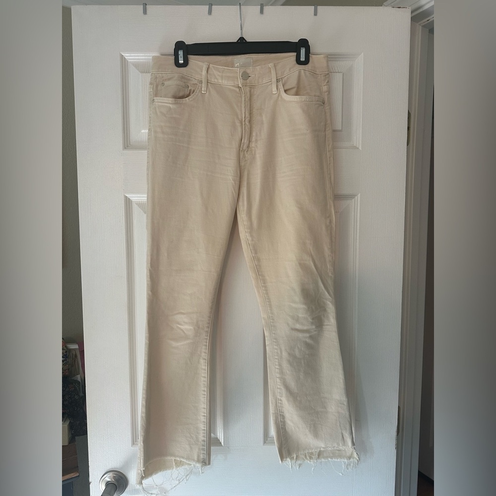MOTHER raw hem cream jeans, size 28